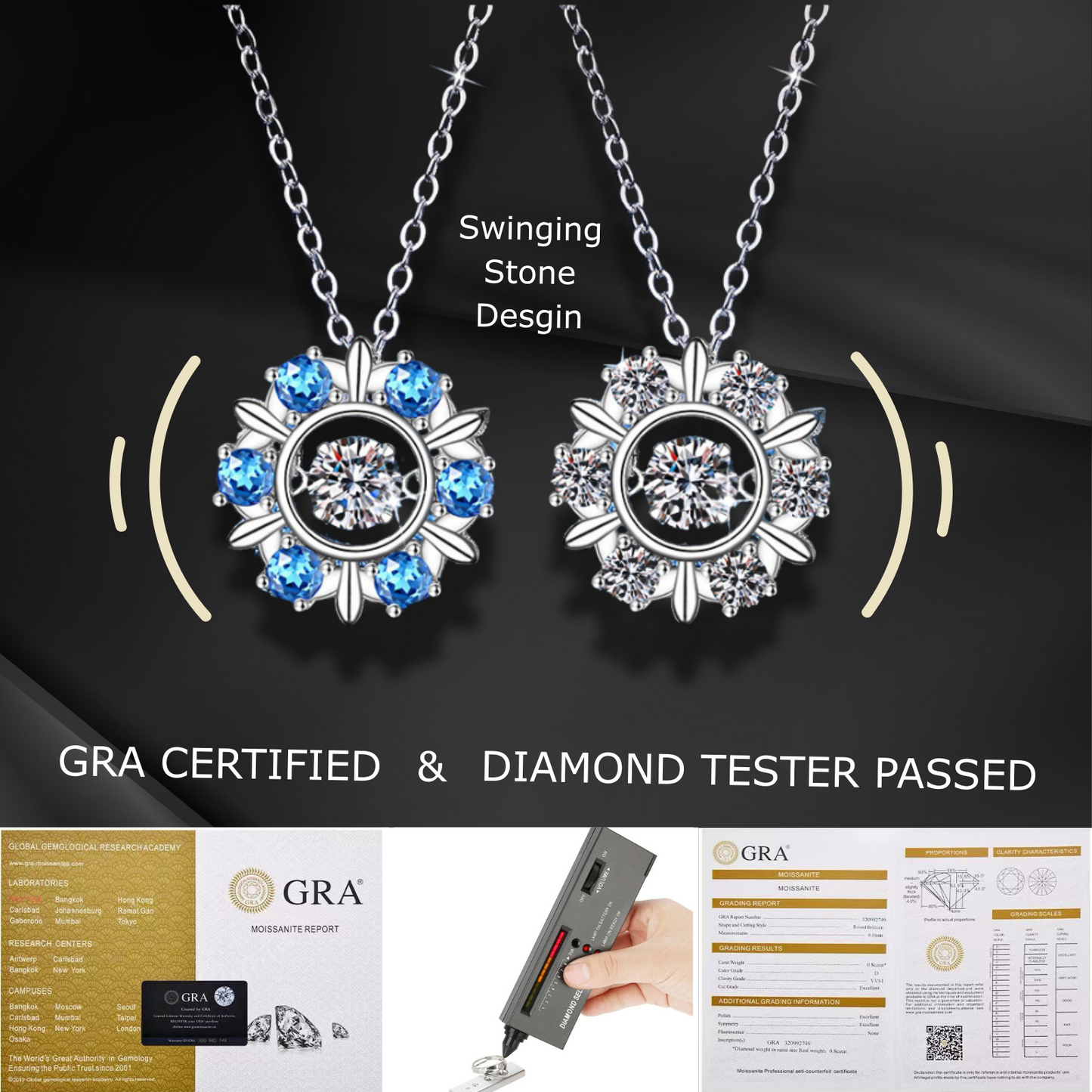 2 Color Moissanite Snowflake Pendant Necklace for Women