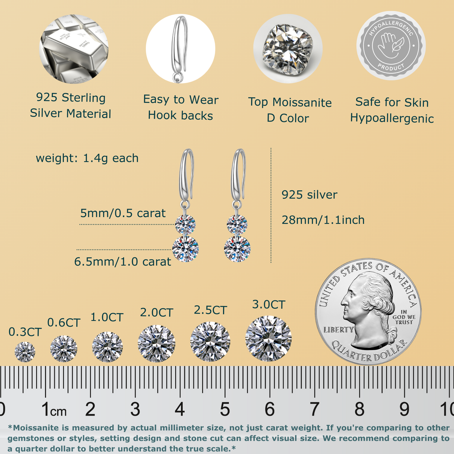 3 Carat (1.5 * 2) Moissanite Dangle Earrings for Women