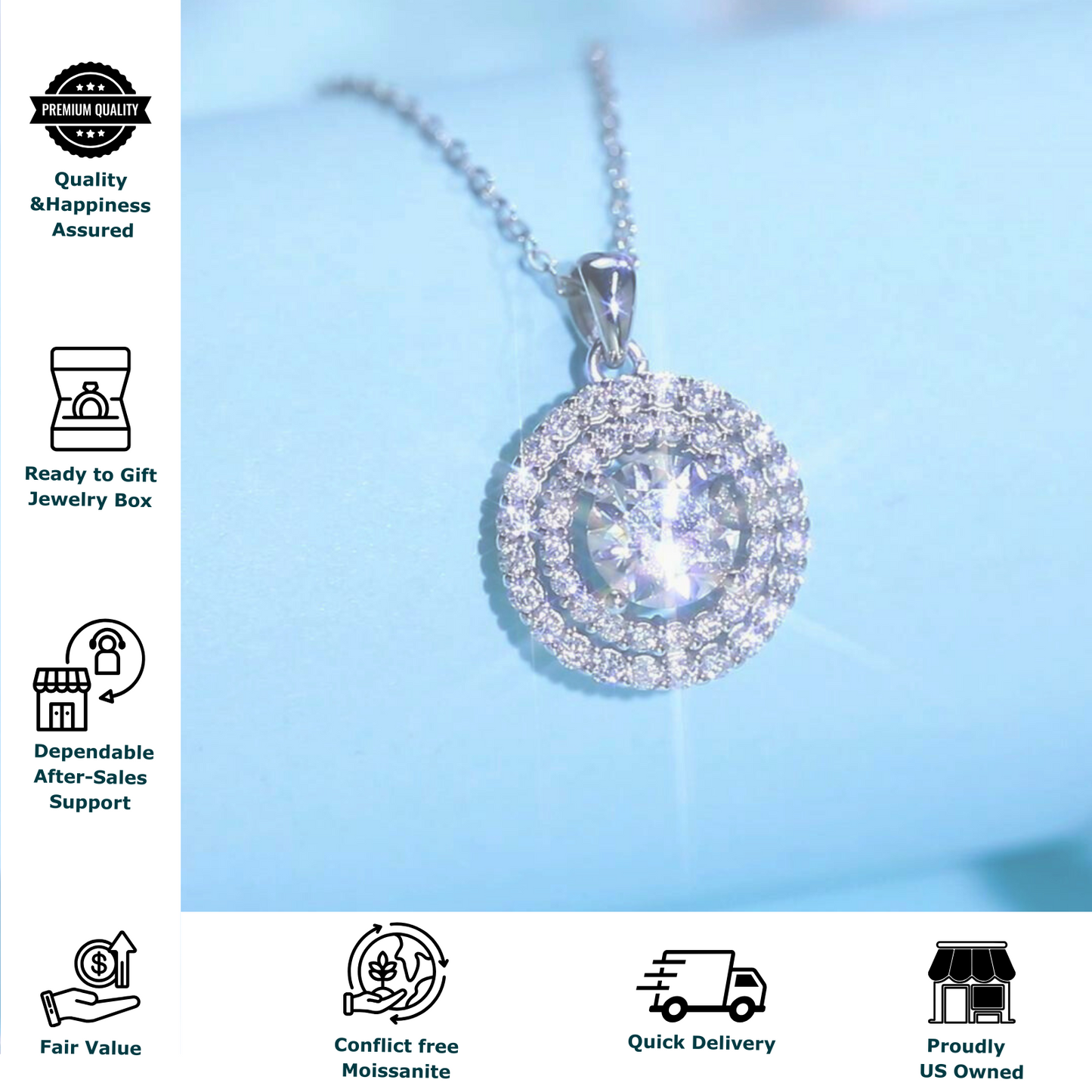 2 Carat Round Moissanite Solitaire Pendant Necklace for Women