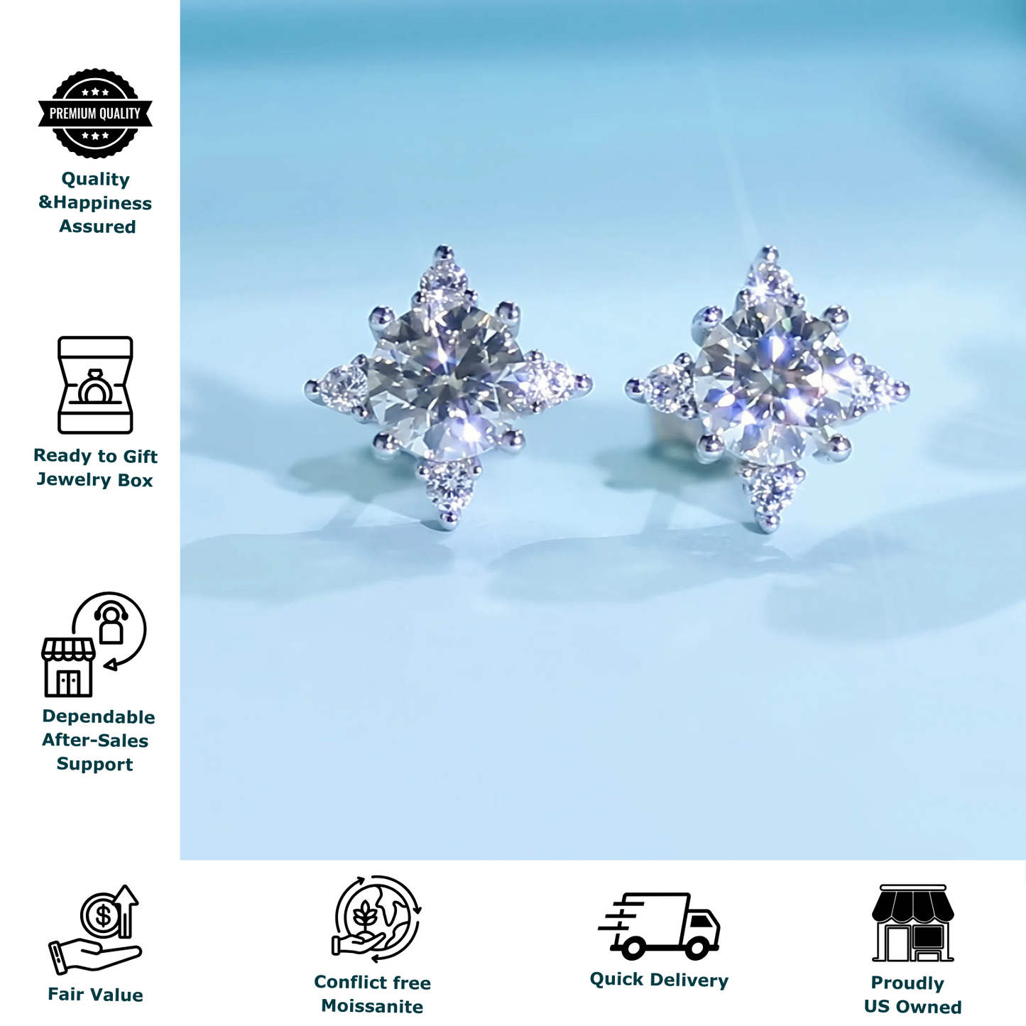 1 Carat Sparkling Star Stud Earrings - Moissanite Earrings for Women & Men