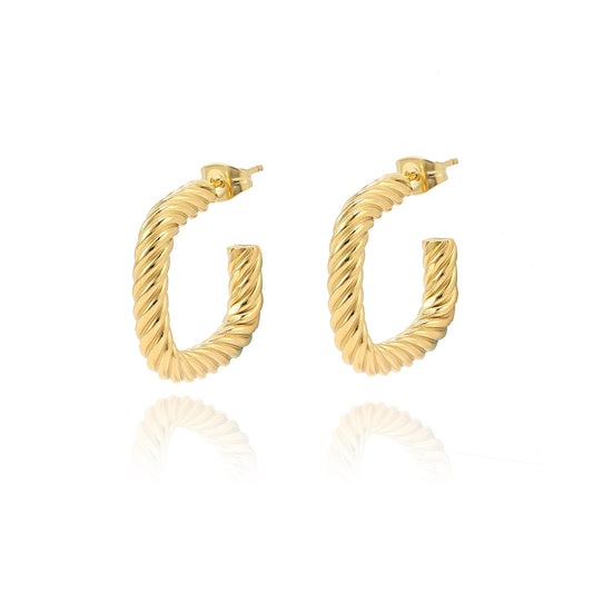 18K Gold Plated Chunky Twill Texture Rough Square Hoop Earrings