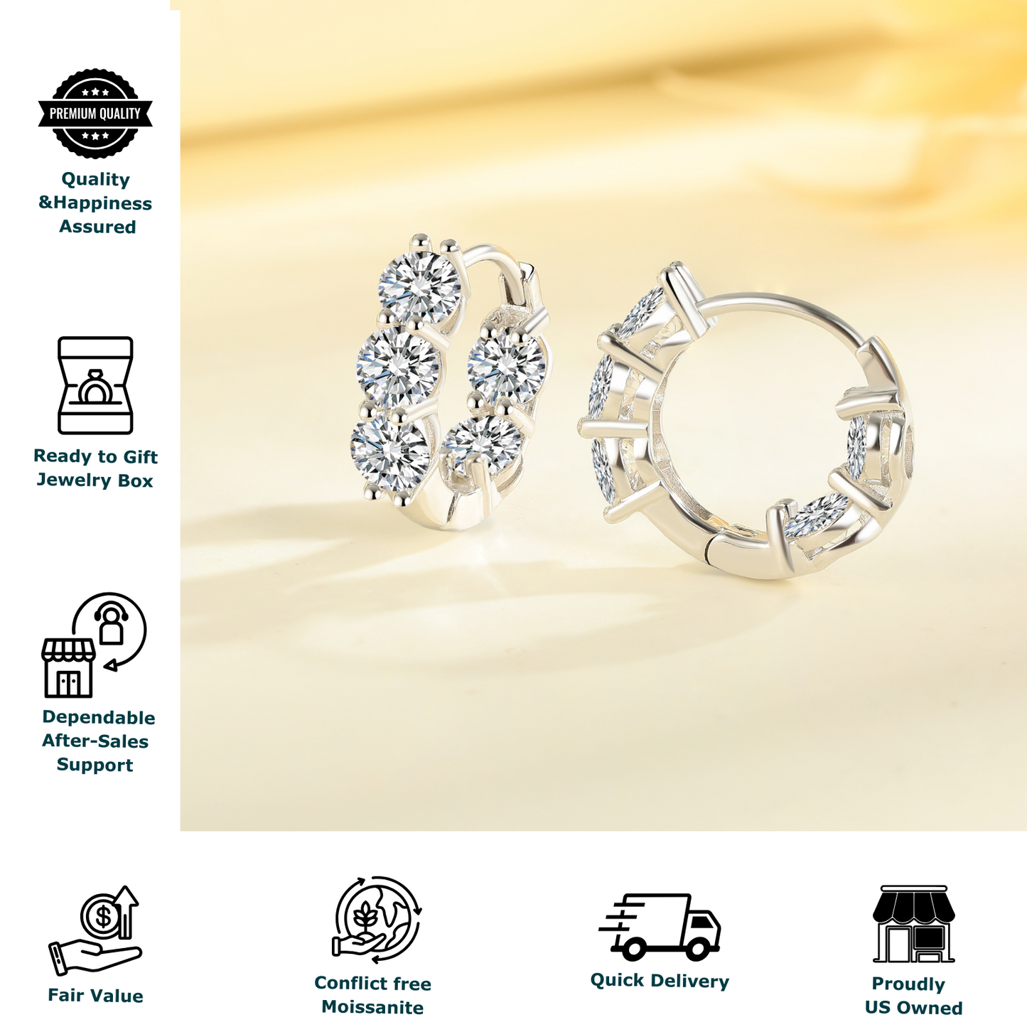 Moissanite Huggie Earrings for Women
