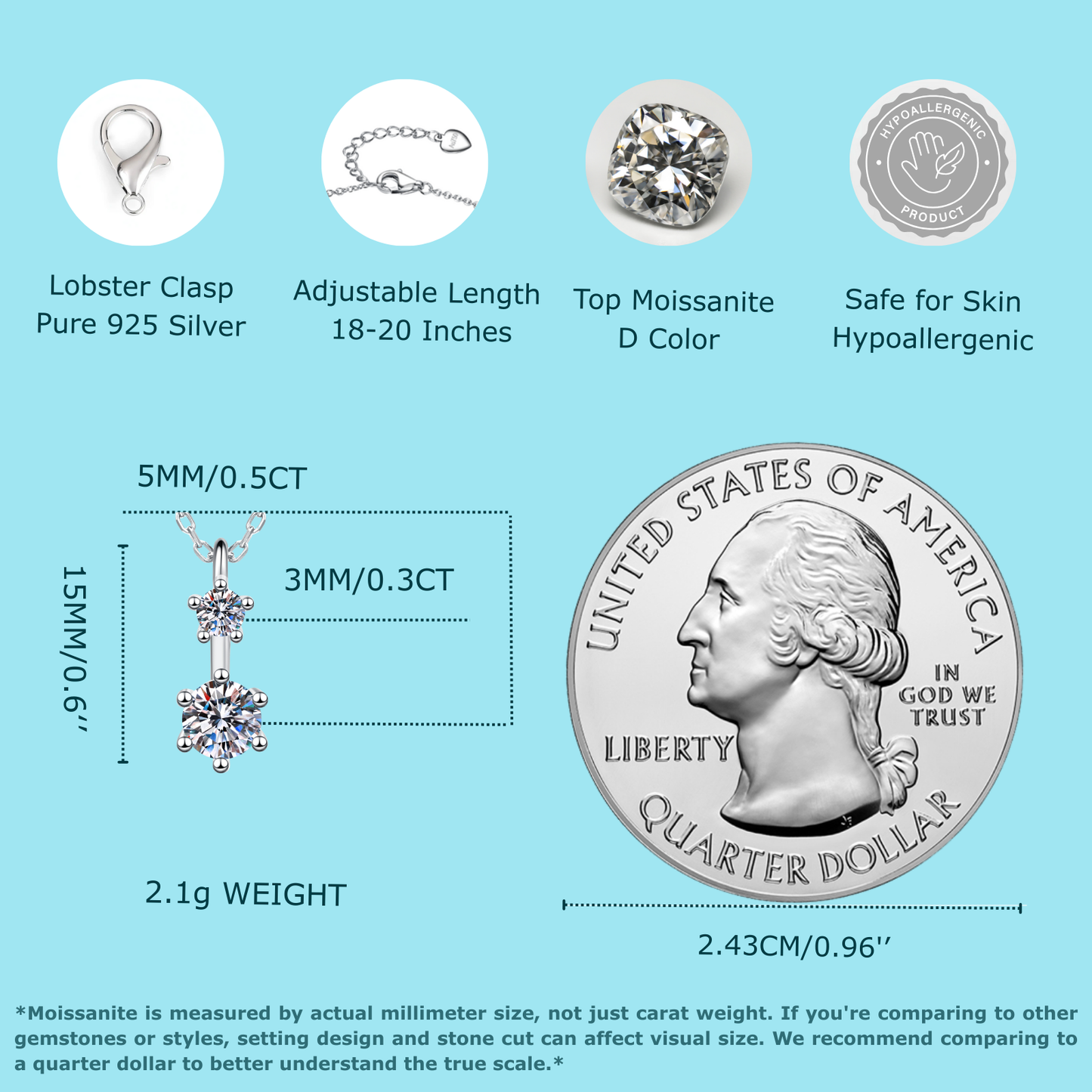 2-Stone Graduated Moissanite Pendant Necklace for Women