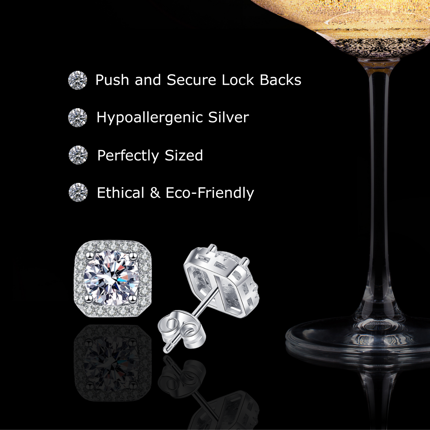 1 Carat Each Halo Moissanite Stud Earrings for Women and Men