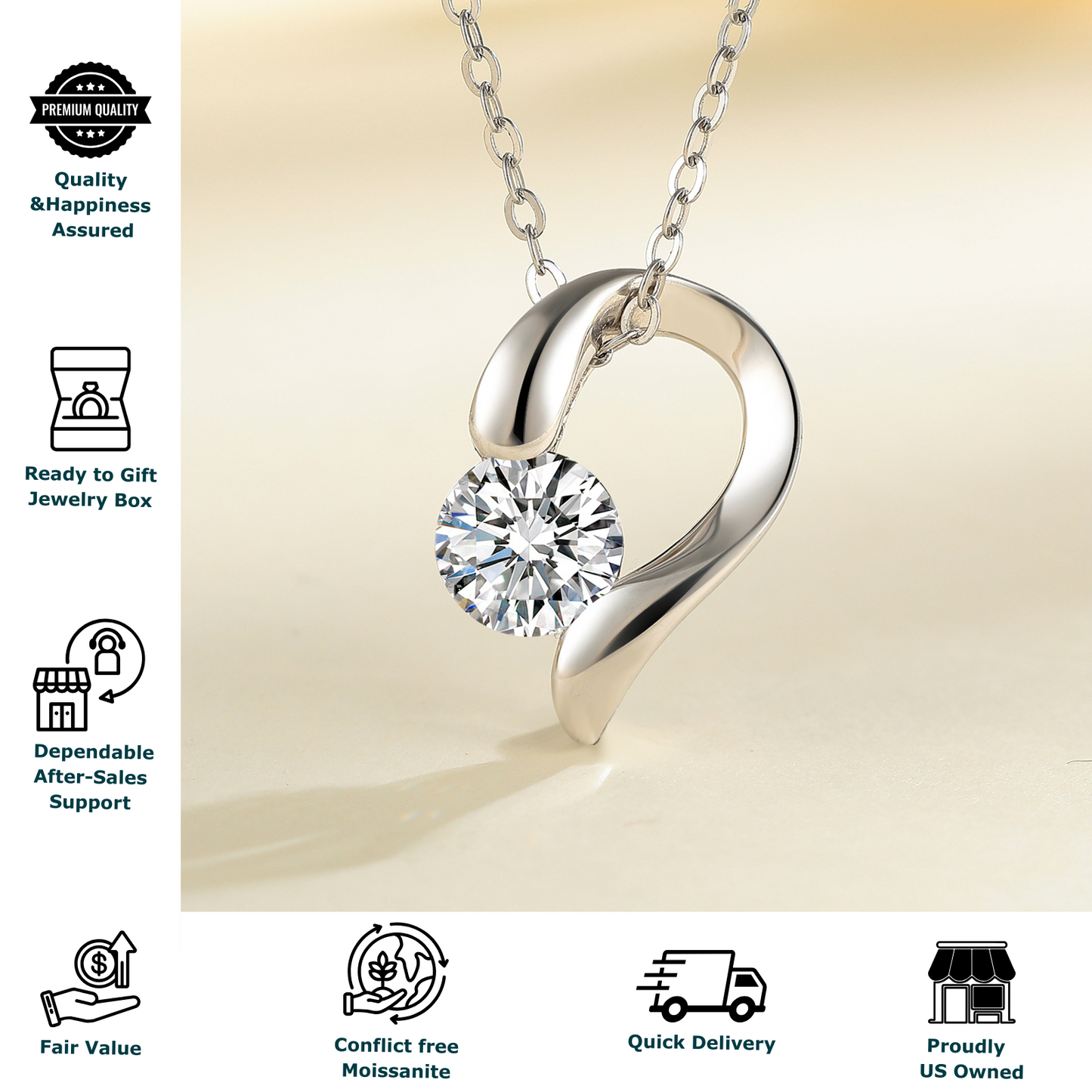 Moissanite Heart Necklace for Women 18-20 Inch Chain