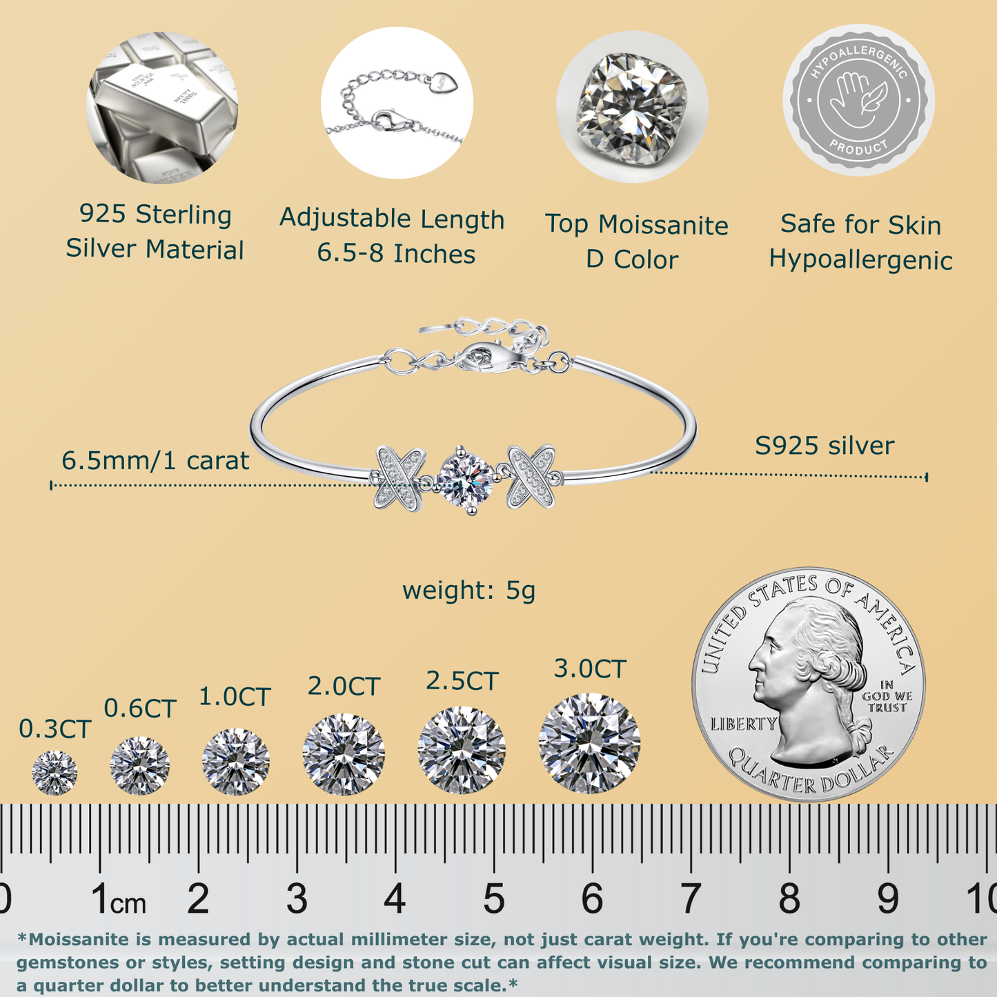1 Carat X Letter Moissanite Bracelet - Moissanite Gemstone Jewelry for Women