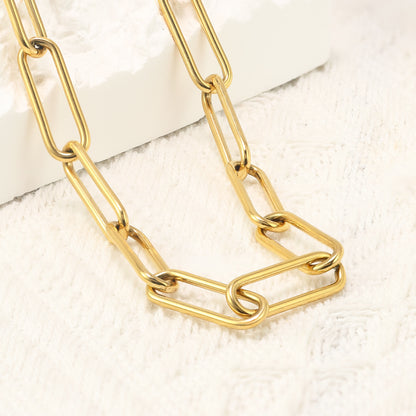 18K Gold Plated Dainty Rectangle Paperclip Link Chain Matinee Necklace