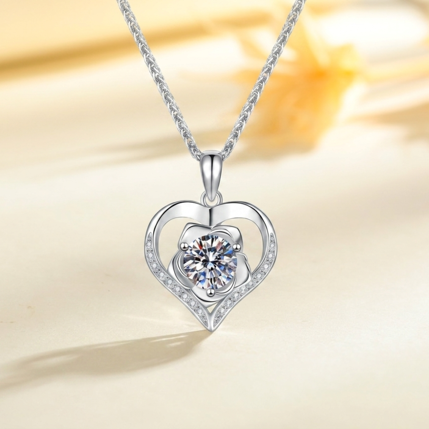 callalove Moissanite Rose Heart Necklace for Women, Mother's Day Gift