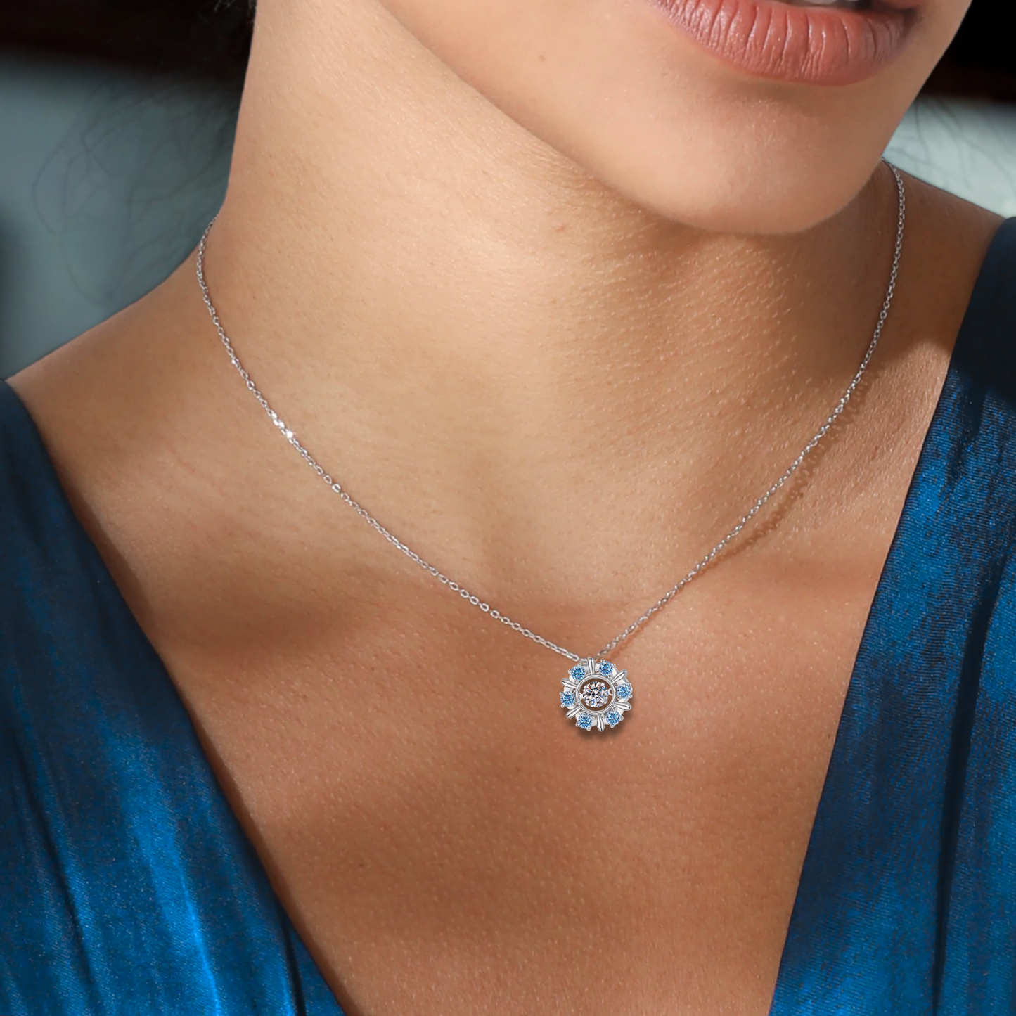 2 Color Moissanite Snowflake Pendant Necklace for Women