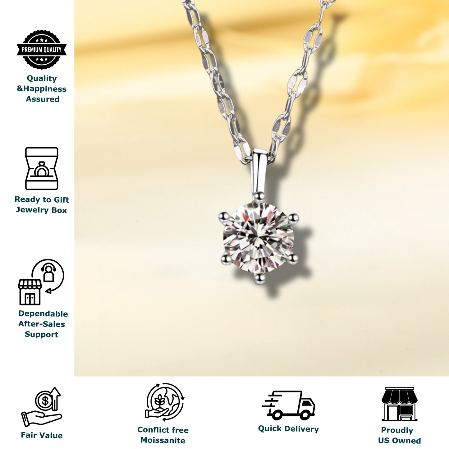 1 Carat Moissanite Pendant for women 925 Sterling Silver Hammered Chain