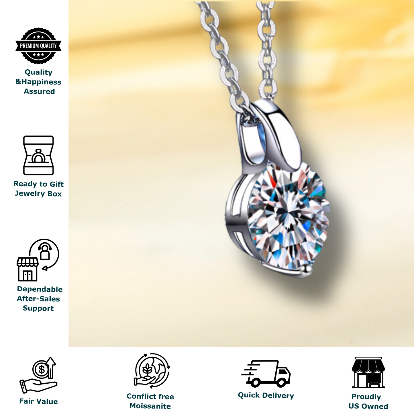 1 Carat Moissanite Solitaire Pendant Necklace for Women