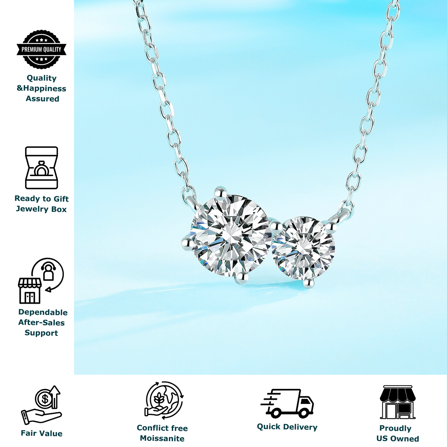 callalove 2-Stone Moissanite Pendant Necklace for Women