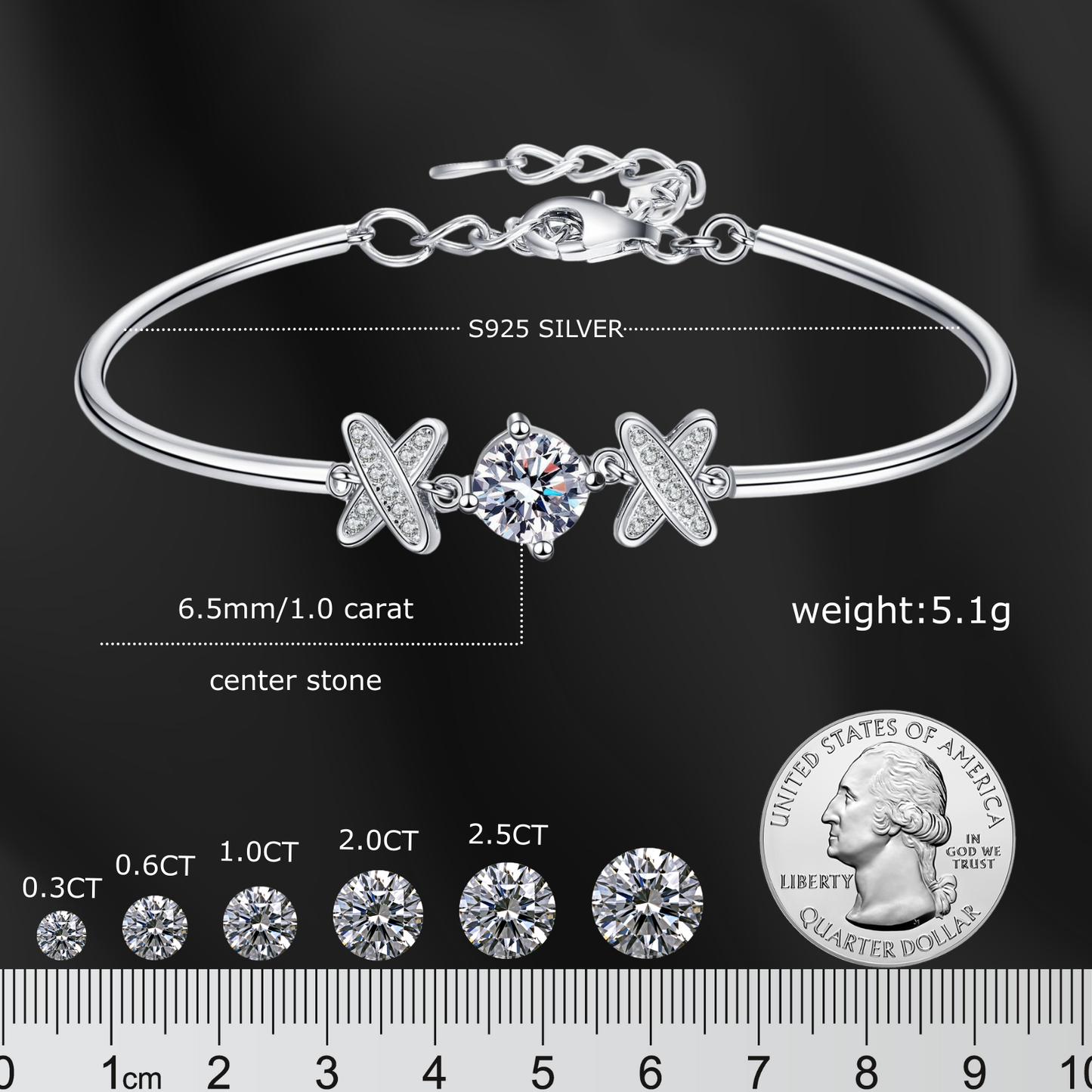 1 Carat X Letter Moissanite Bracelet - Moissanite Gemstone Jewelry for Women