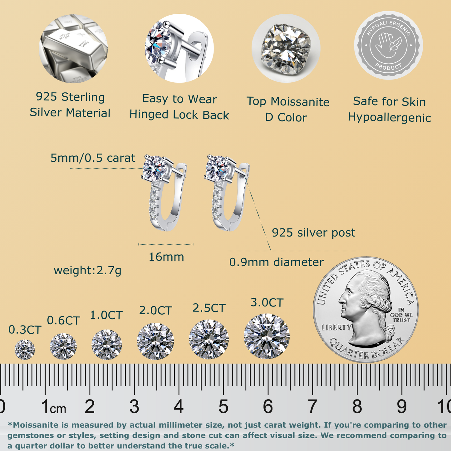 0.5 Carat Round Cut Moissanite Hoop Earring for Women