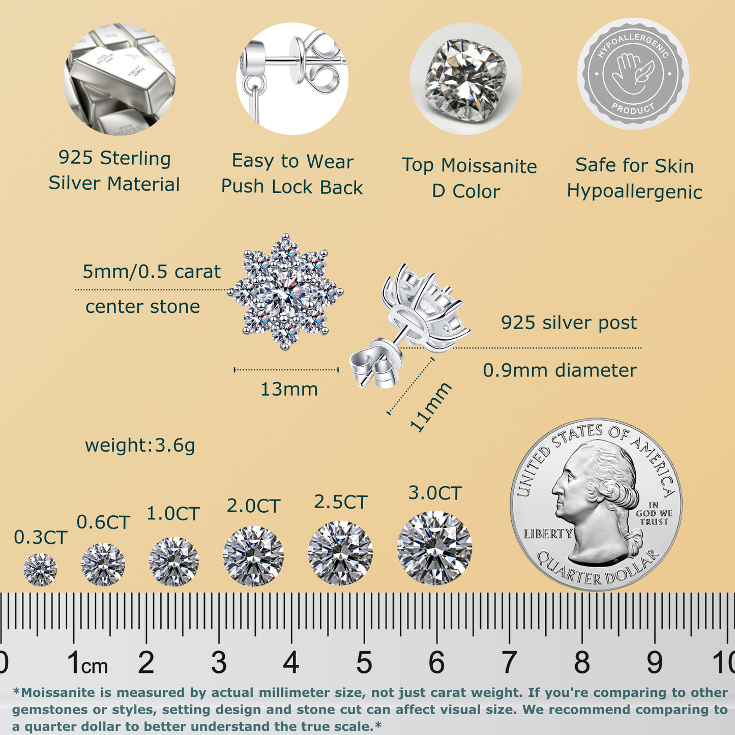 0.5 Carat Sparkling Sunflower Stud Earring - Moissanite Earrings for Women & Men
