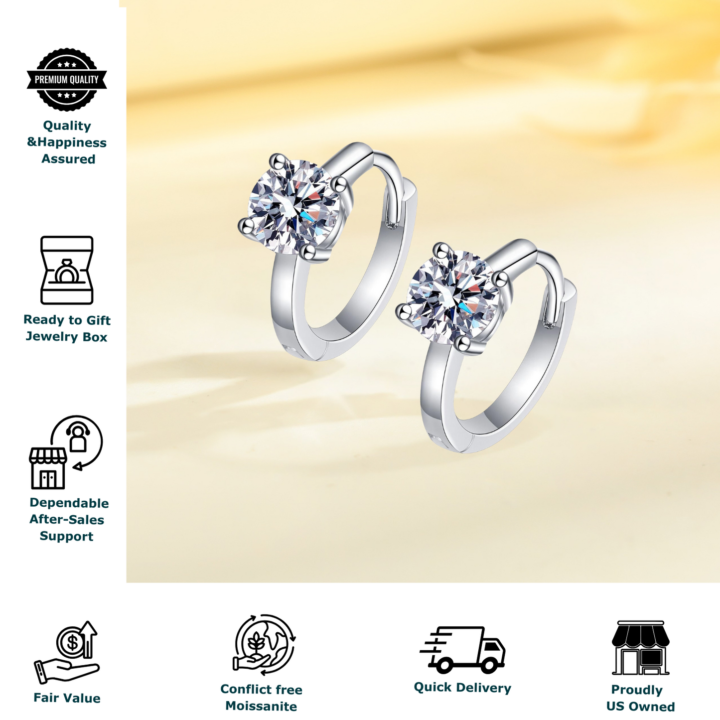 1 Carat D Color Moissanite Hoop Earrings for Women