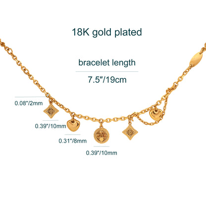 18K Gold Plated Vintage-Inspired Multi Charm Bracelet