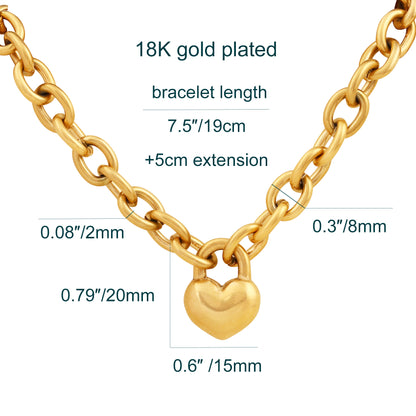 18K Gold Plated Love Heart Chunky Charm Bracelets