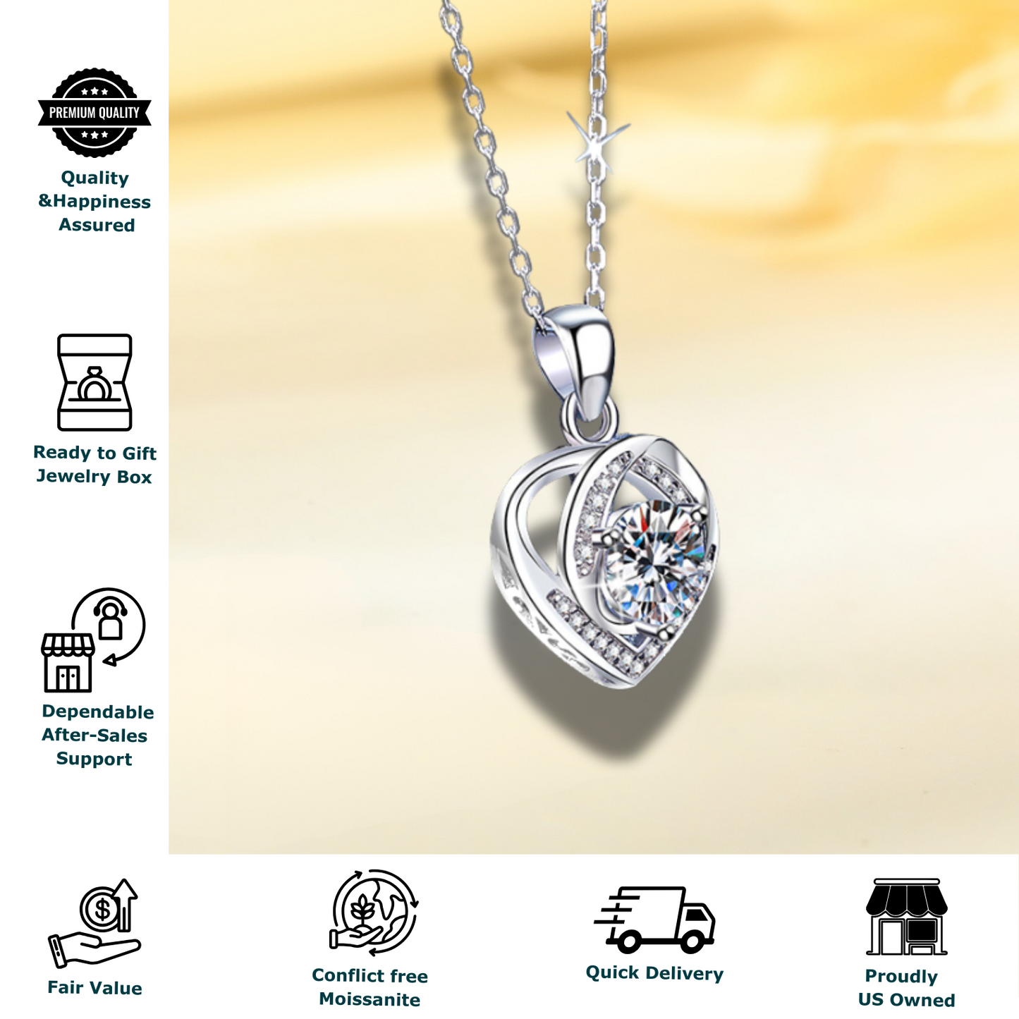 1 Carat Moissanite Heart Necklace for Women