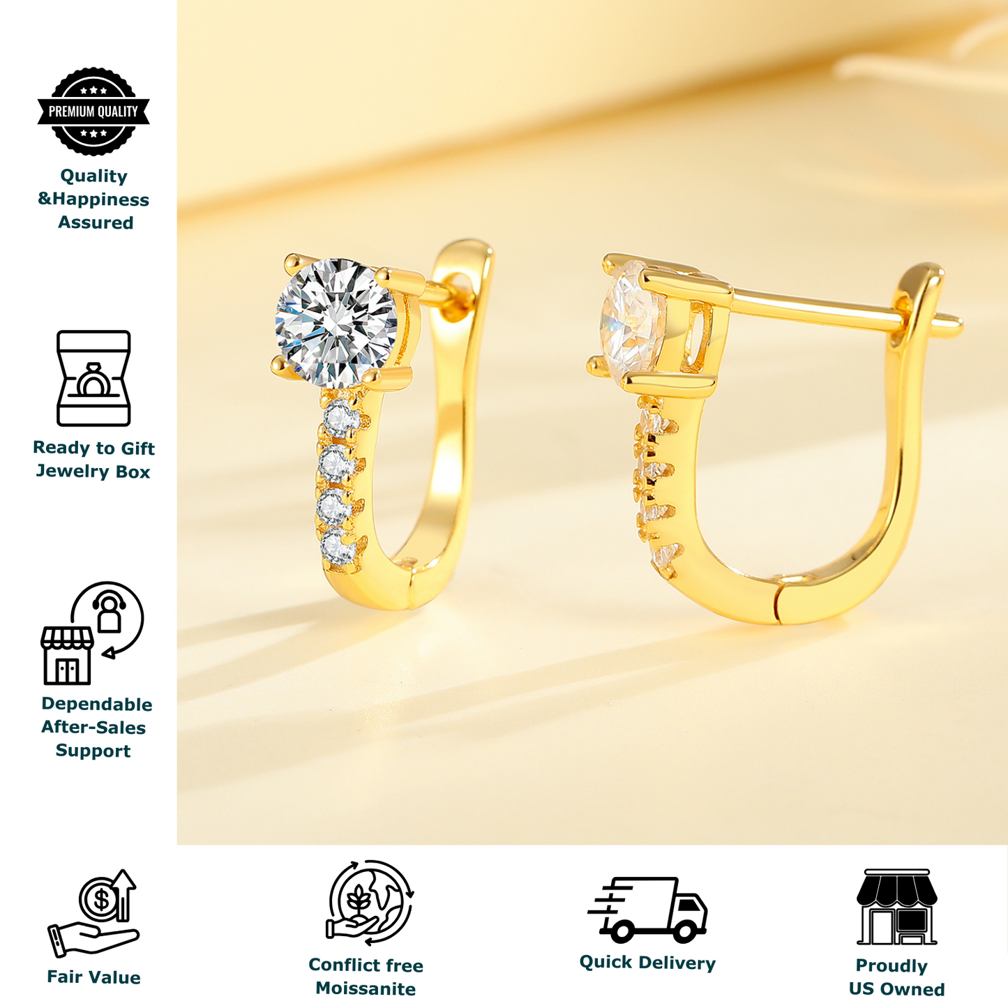 Moissanite Hoop Silver Gold Earring for Women - 0.5 Carat Round Cut Hoop Earrings