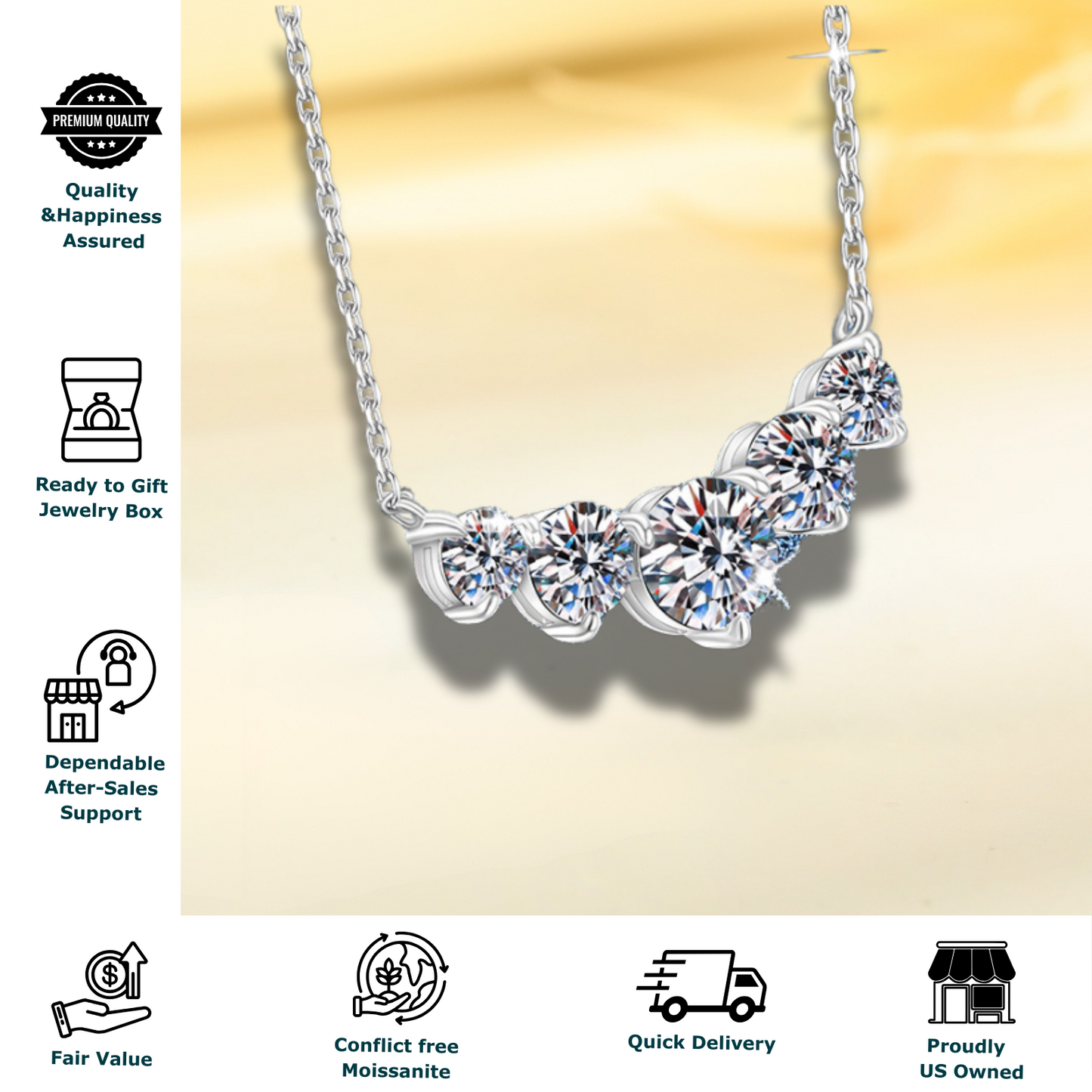5-Stone Graduated Moissanite Pendant Necklace for Women