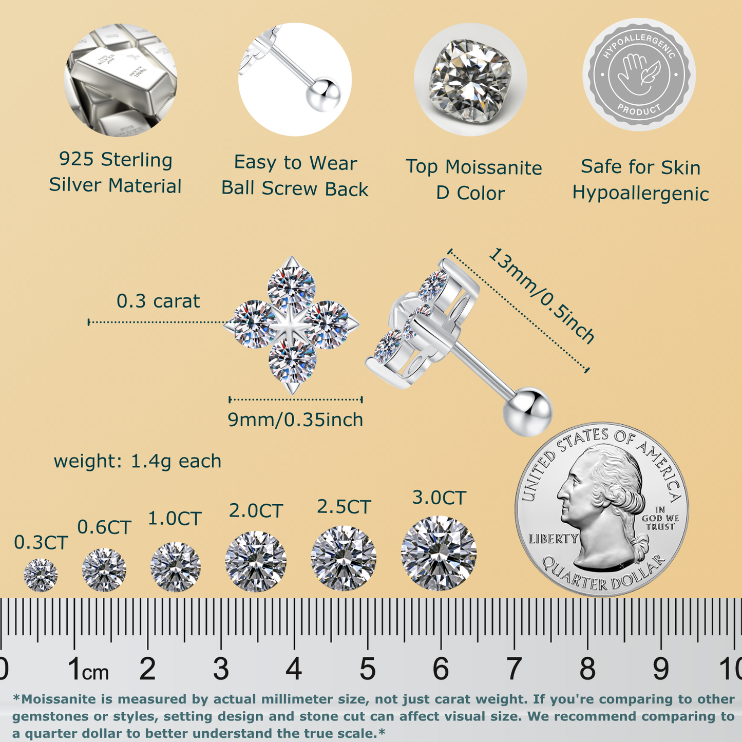 Clover Moissanite Stud Earrings for Women Men