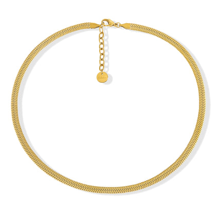 18K Gold Plated Unisex Herringbone Choker Snake Chain Necklace