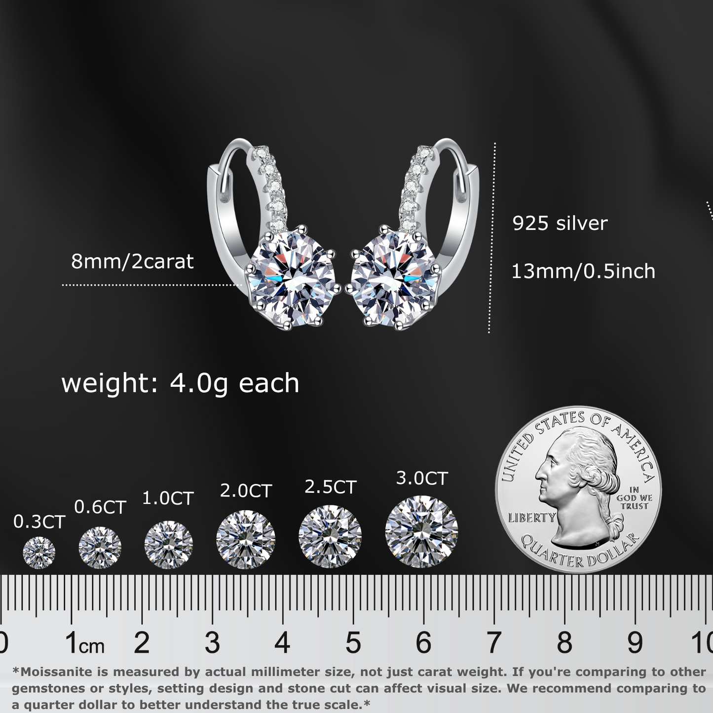 4.0 Carat (2*2) D color Moissanite Hoop Earrings for Women 925 Sterling Silver Earrings
