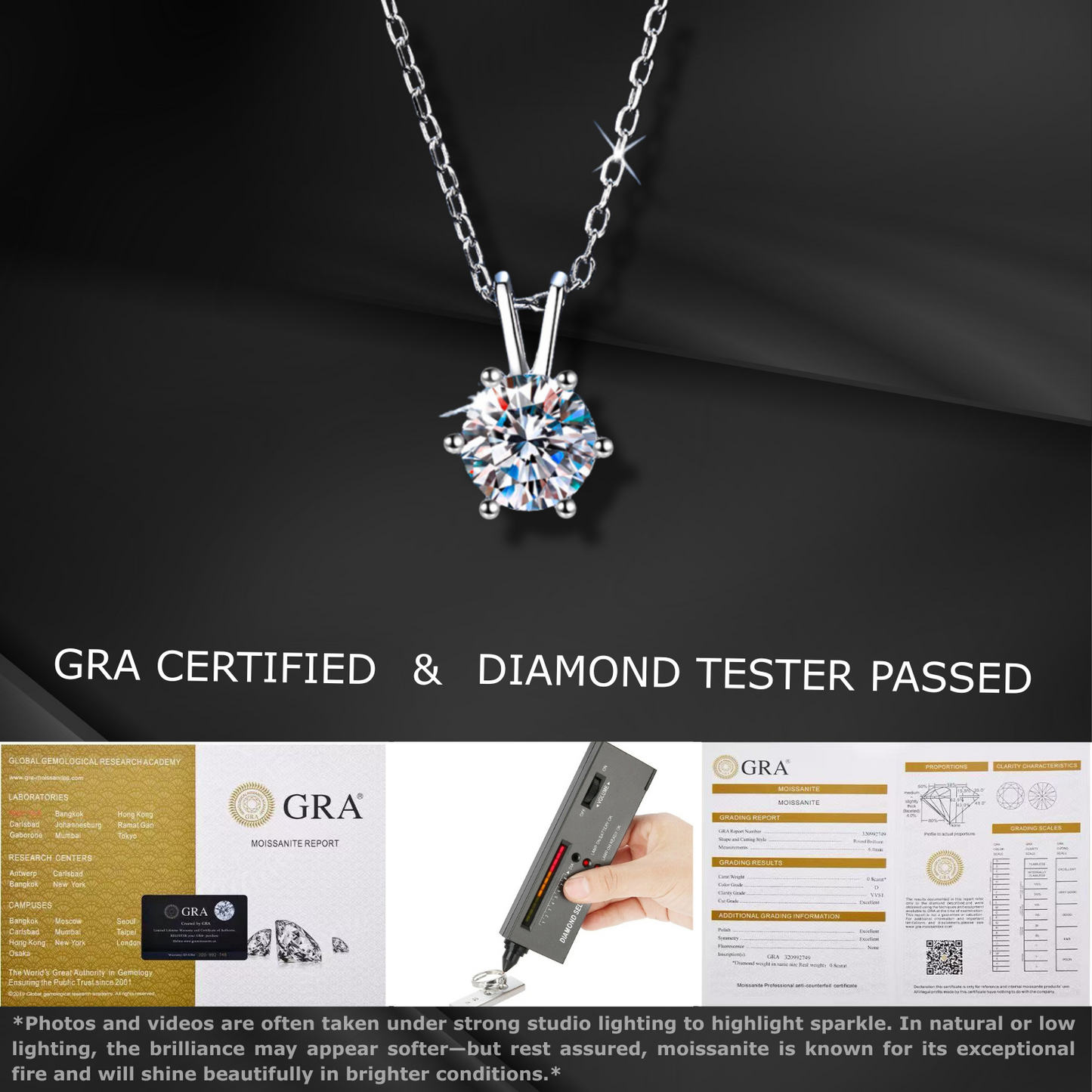1 Carat Moissanite Pendant Necklace for Women Jewelry Gift