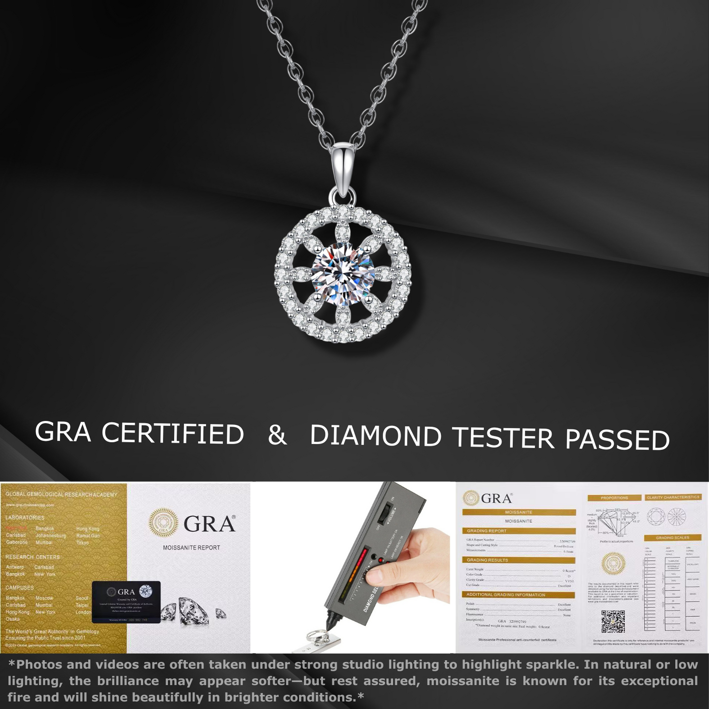 1 Carat Lucky Sun Glowing Moissanite Pendant Necklace