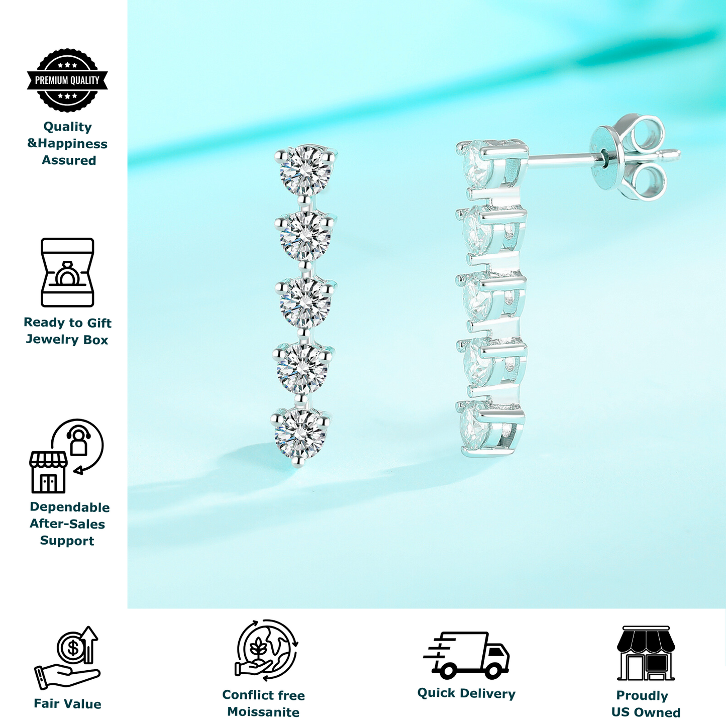 5-Stone Moissanite Stud Earrings for Women