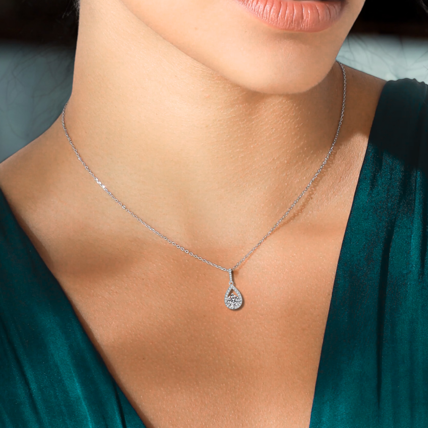 Waterdrop Moissanite Pendant Necklace for Women, 1 Carat Solitaire