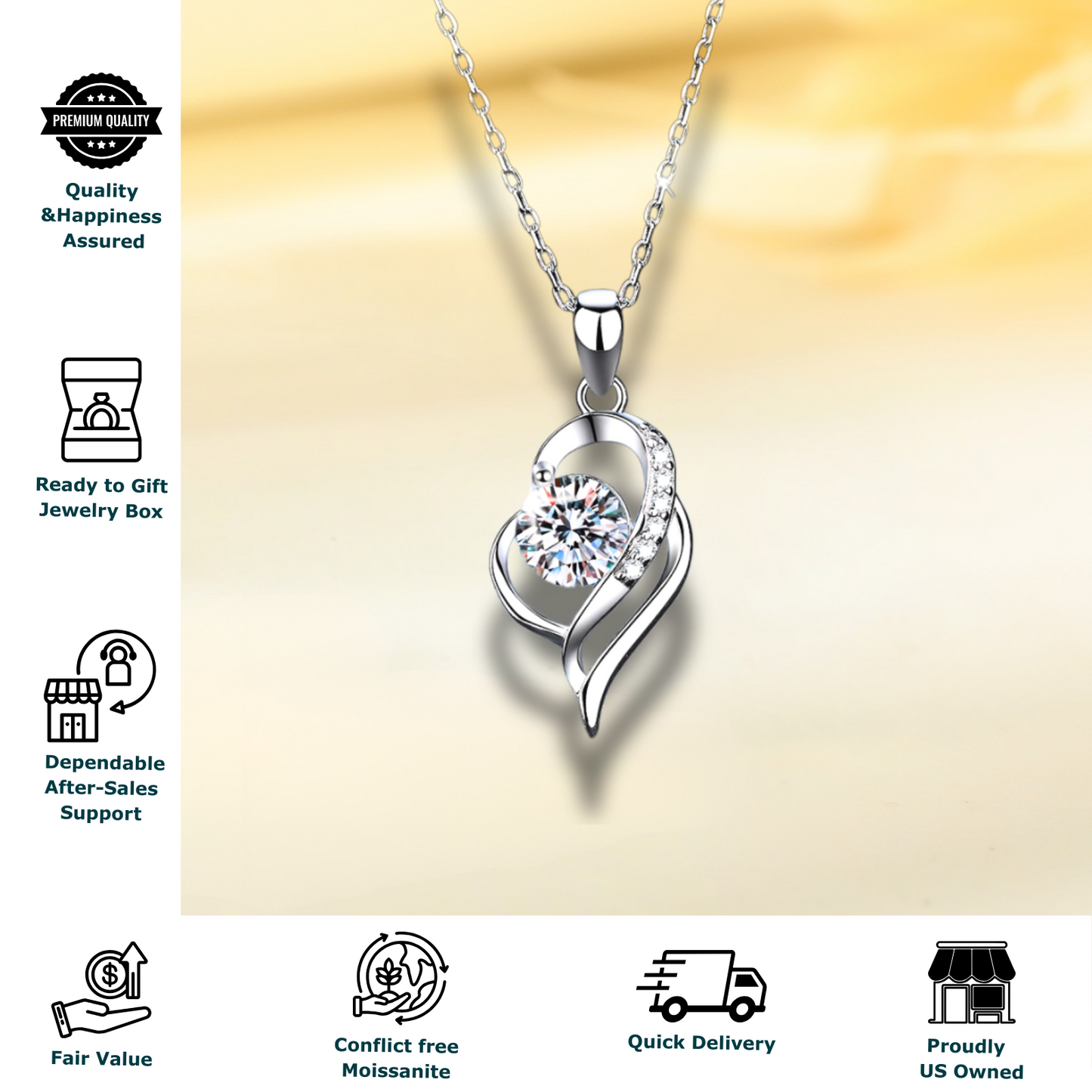 1 carat Heart-Shaped Moissanite Pendant Necklace for Women