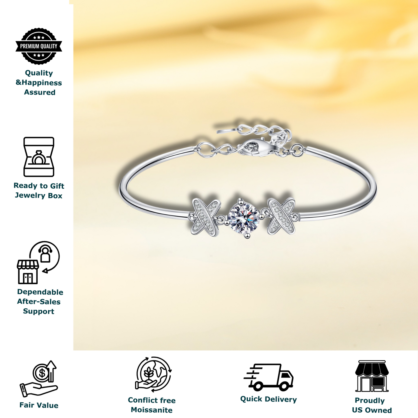 1 Carat X Letter Moissanite Bracelet - Moissanite Gemstone Jewelry for Women