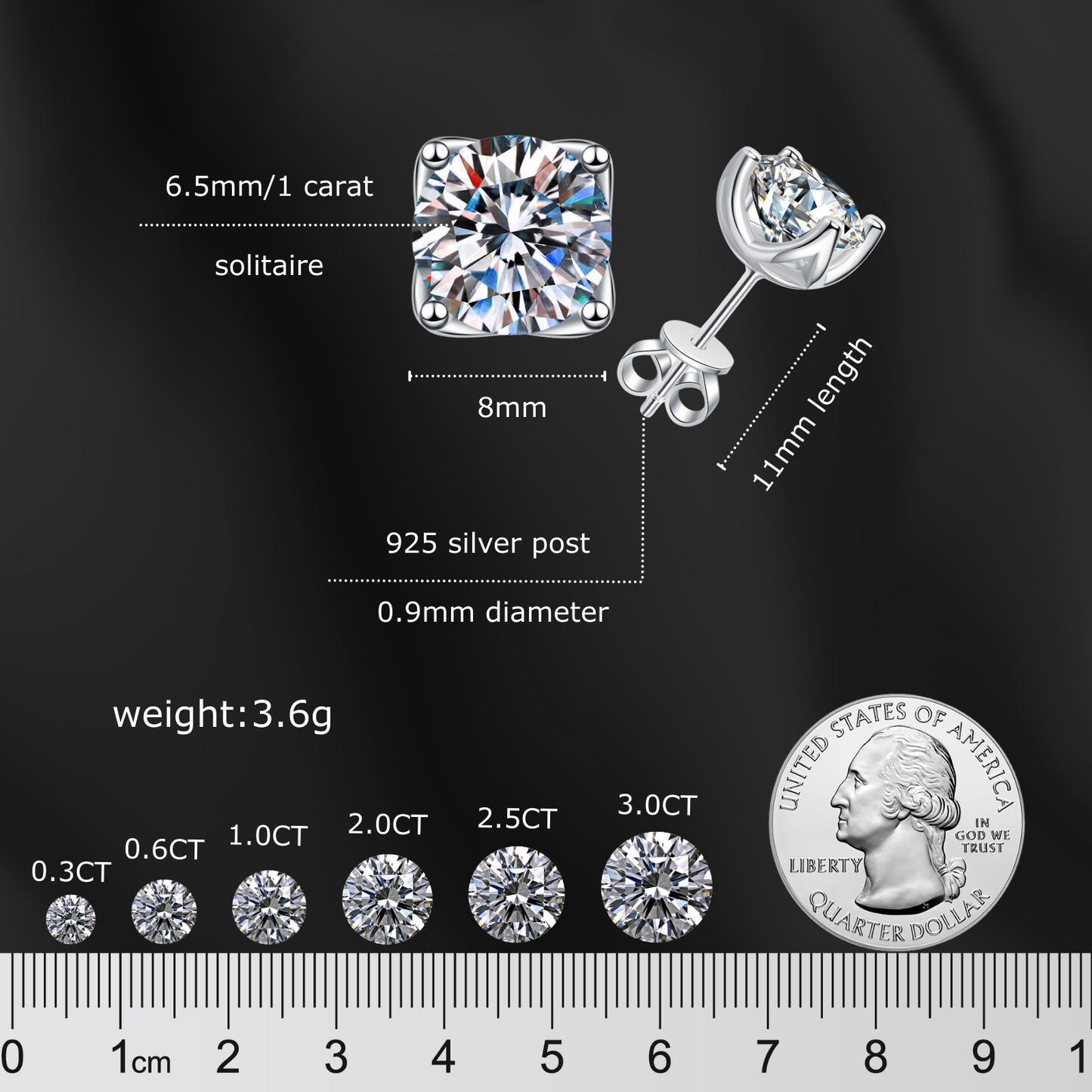 Round-Cut 1 Carat Solitaire Each - Moissanite Stud Earrings for Women and Men