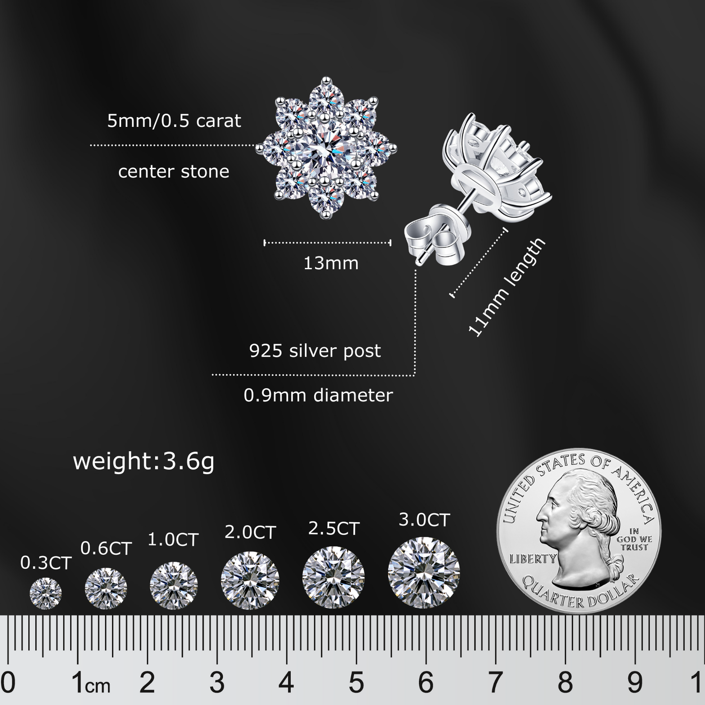 0.5 Carat Sparkling Sunflower Stud Earring - Moissanite Earrings for Women & Men