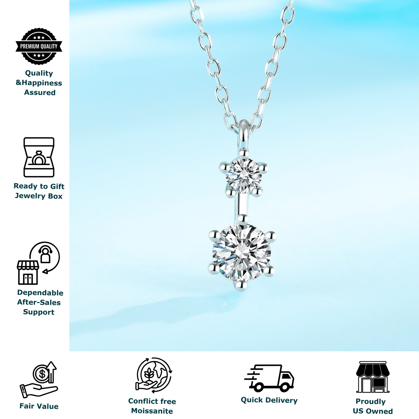 2-Stone Graduated Moissanite Pendant Necklace for Women