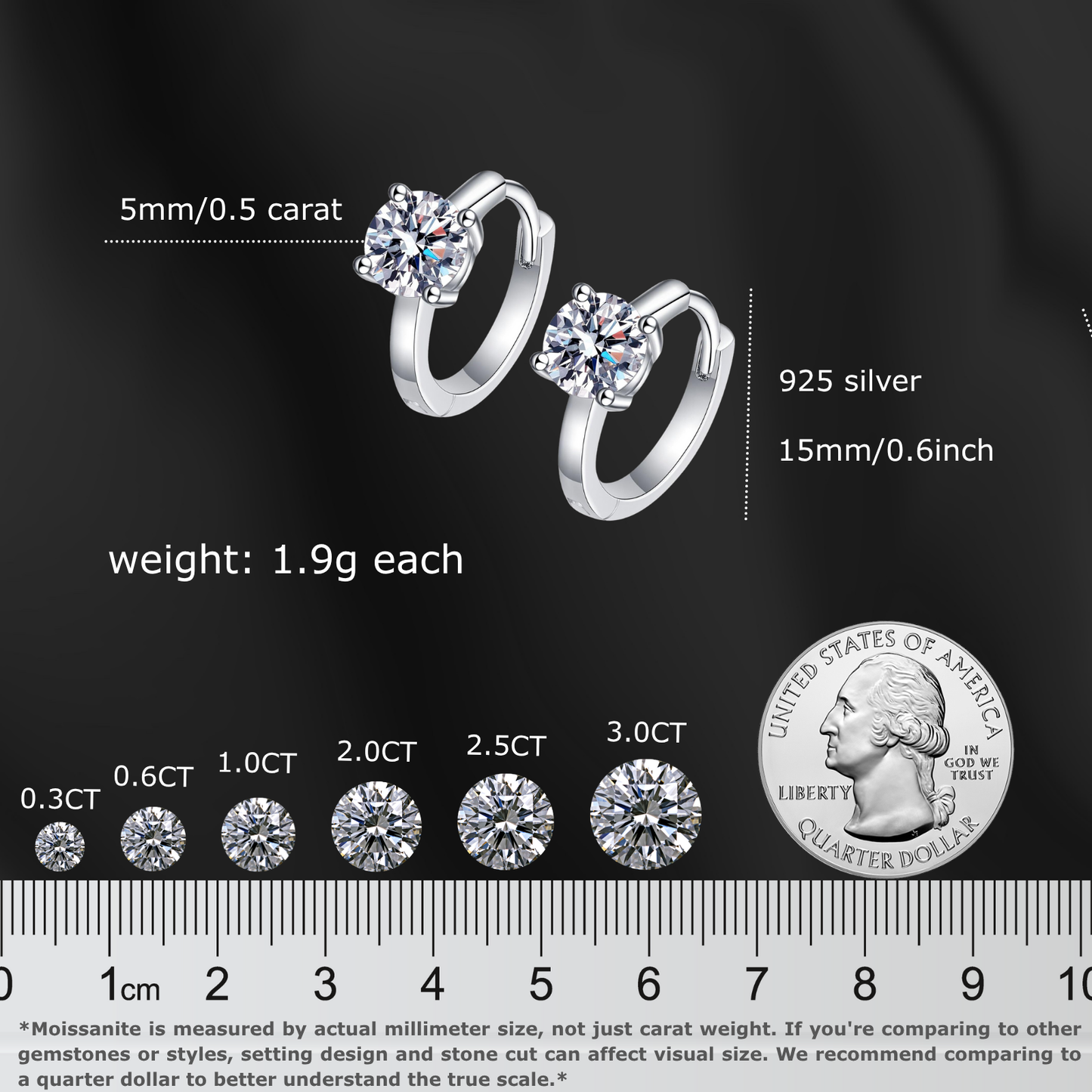 1 Carat D Color Moissanite Hoop Earrings for Women