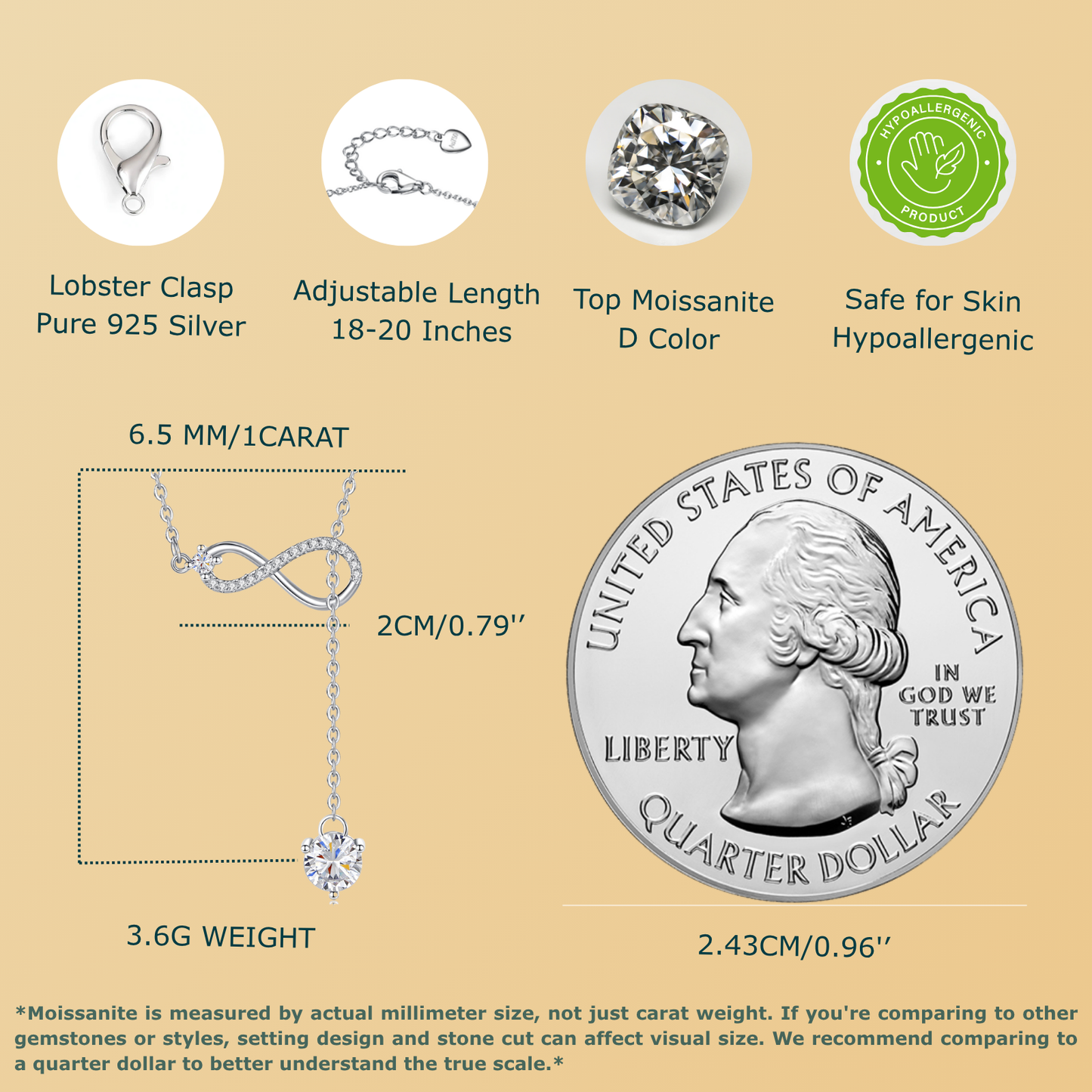 Moissanite Infinity Necklace for Women