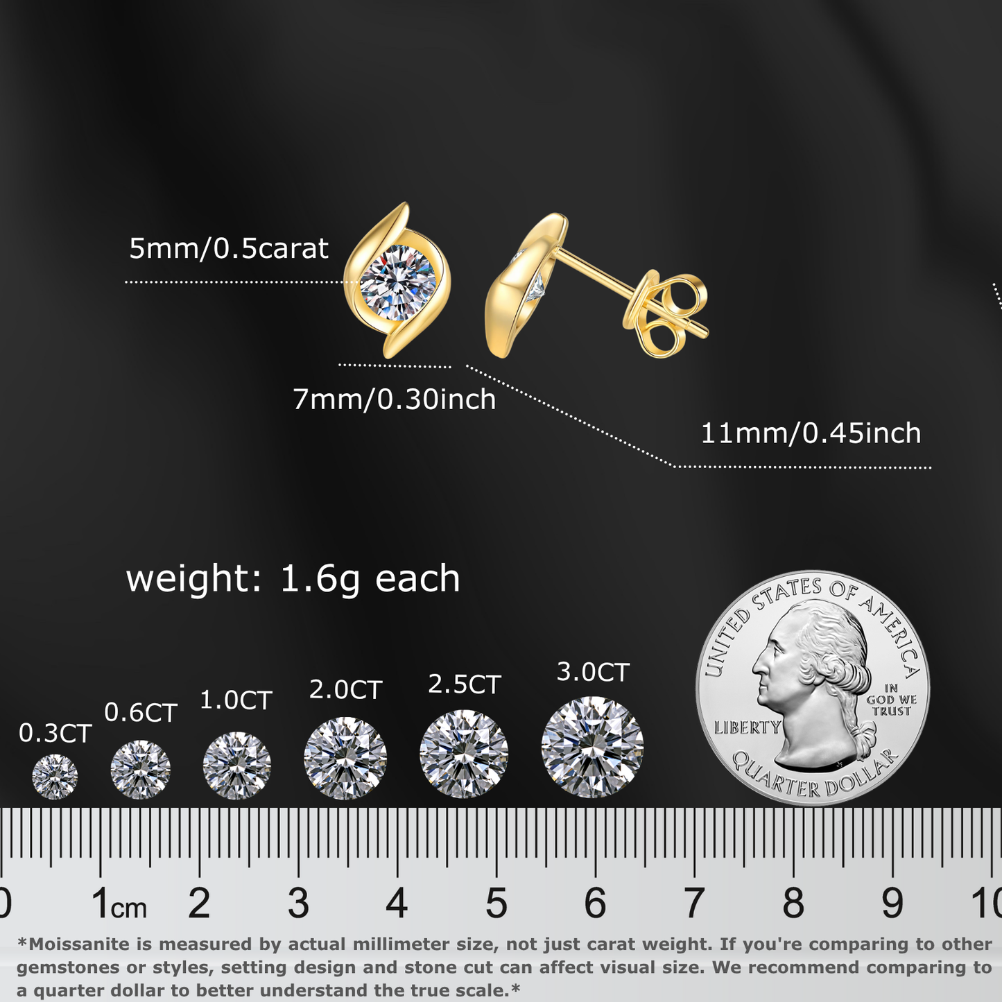 Moissanite Gold Earring Studs for Women