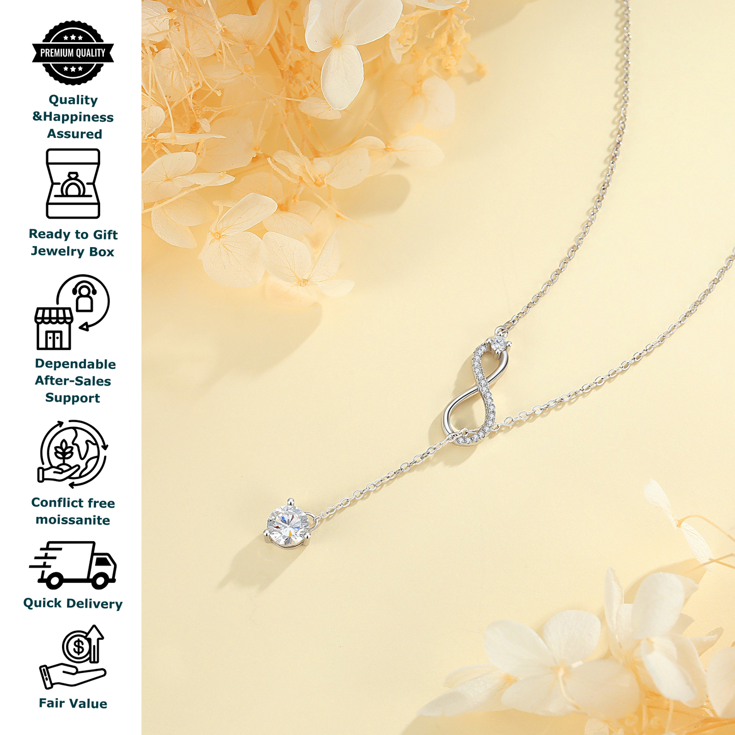 Moissanite Infinity Necklace for Women