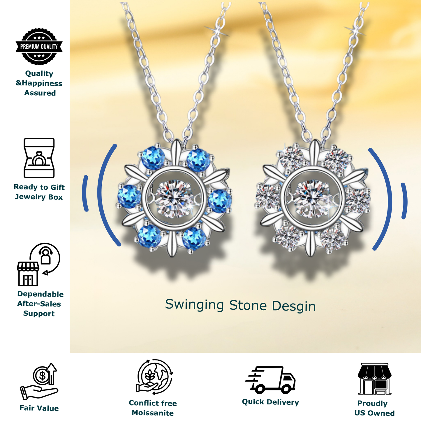 2 Color Moissanite Snowflake Pendant Necklace for Women