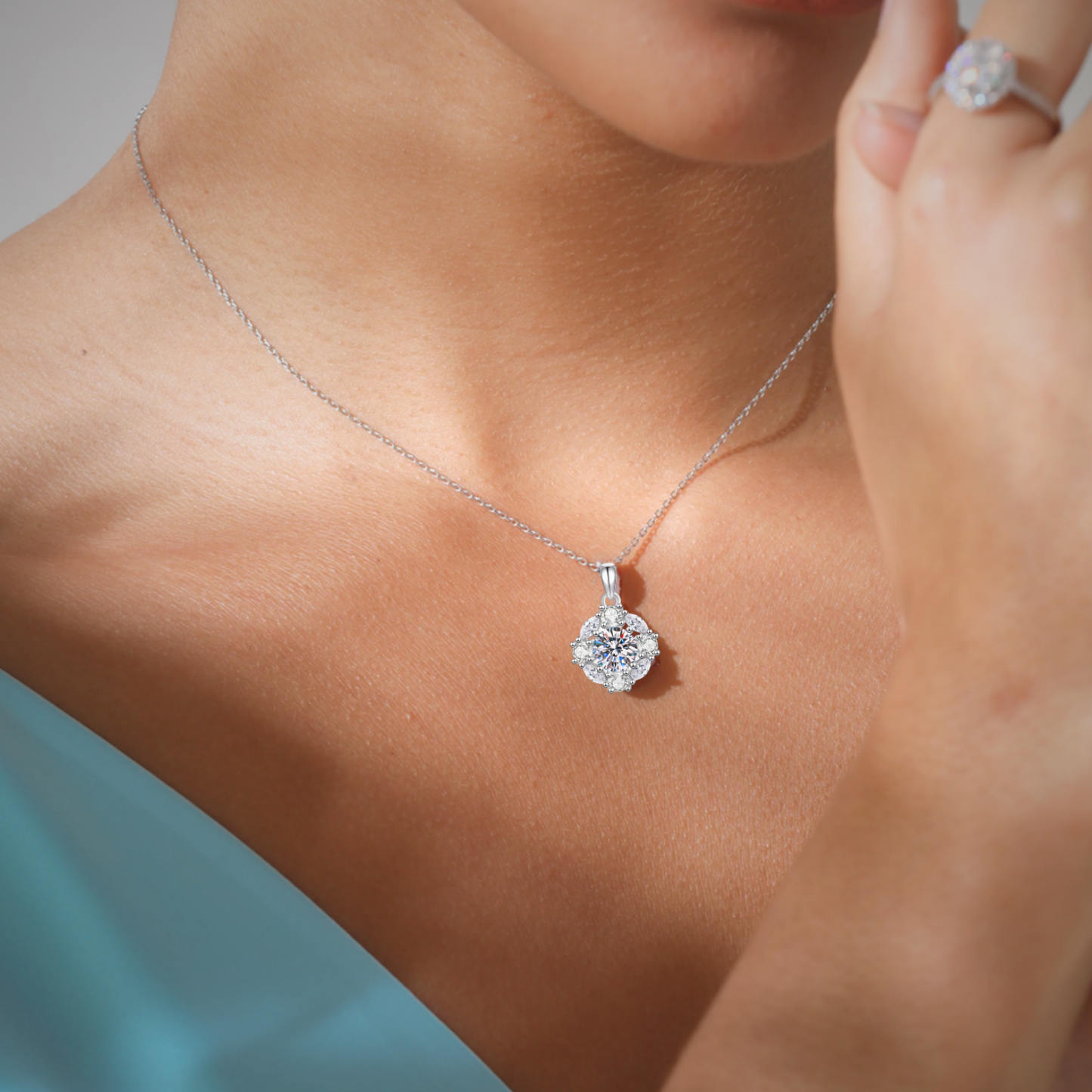 1CT Moissanite Pendant Necklaces for Women, 925 Silver Necklace Jewelry for Women