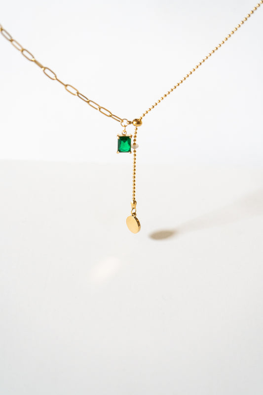 14K Gold-Plated Emerald Dual Chain Necklace