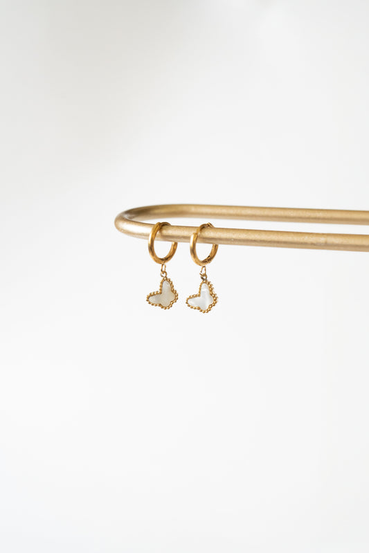 14K Gold-Plated Butterfly Pearl Hoops
