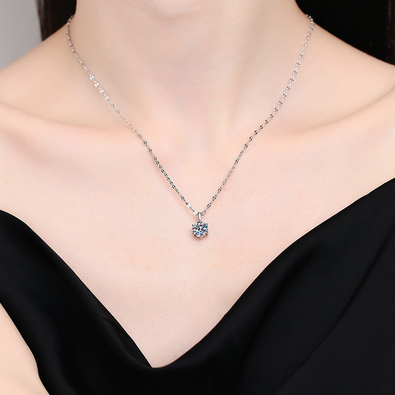 1 Carat Moissanite Pendant for women 925 Sterling Silver Hammered Chain