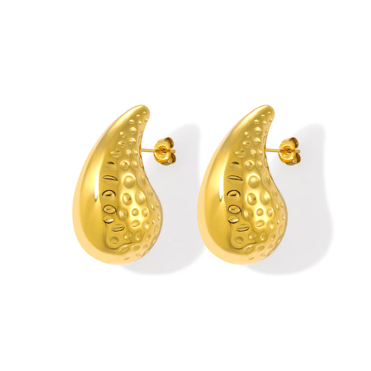18K Gold Plated  Lightweight Teardrop Chunky Hoop Earrings