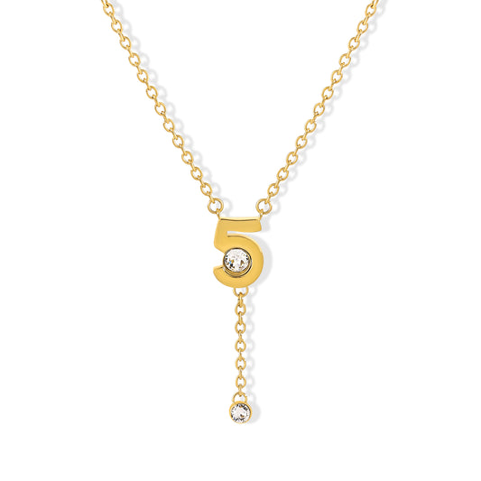 18K Gold Plated Number Necklace Dainty Charm No. 5 Cubic Zirconia Choker Necklace
