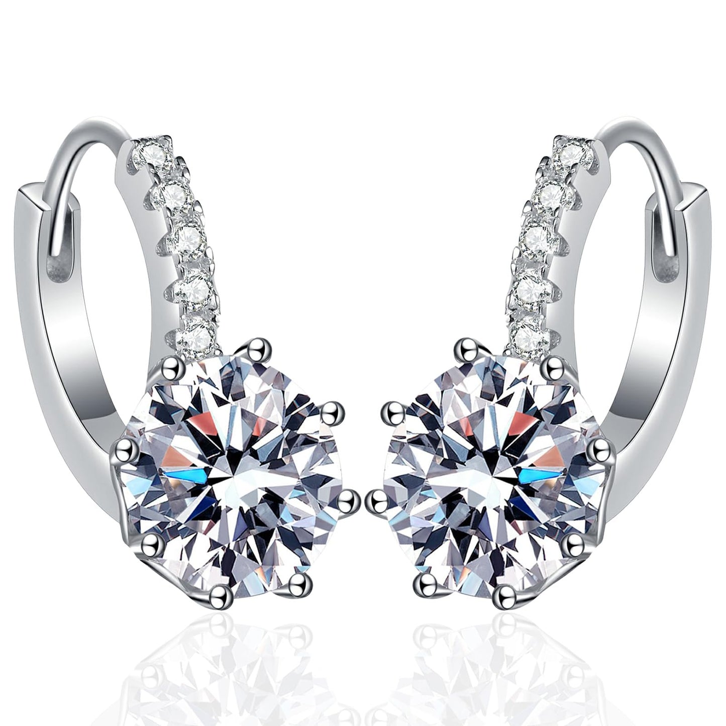 4.0 Carat (2*2) D color Moissanite Hoop Earrings for Women 925 Sterling Silver Earrings
