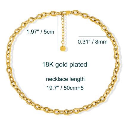 18K Gold  Plated Unisex Chunky Hammered O Ring Chains